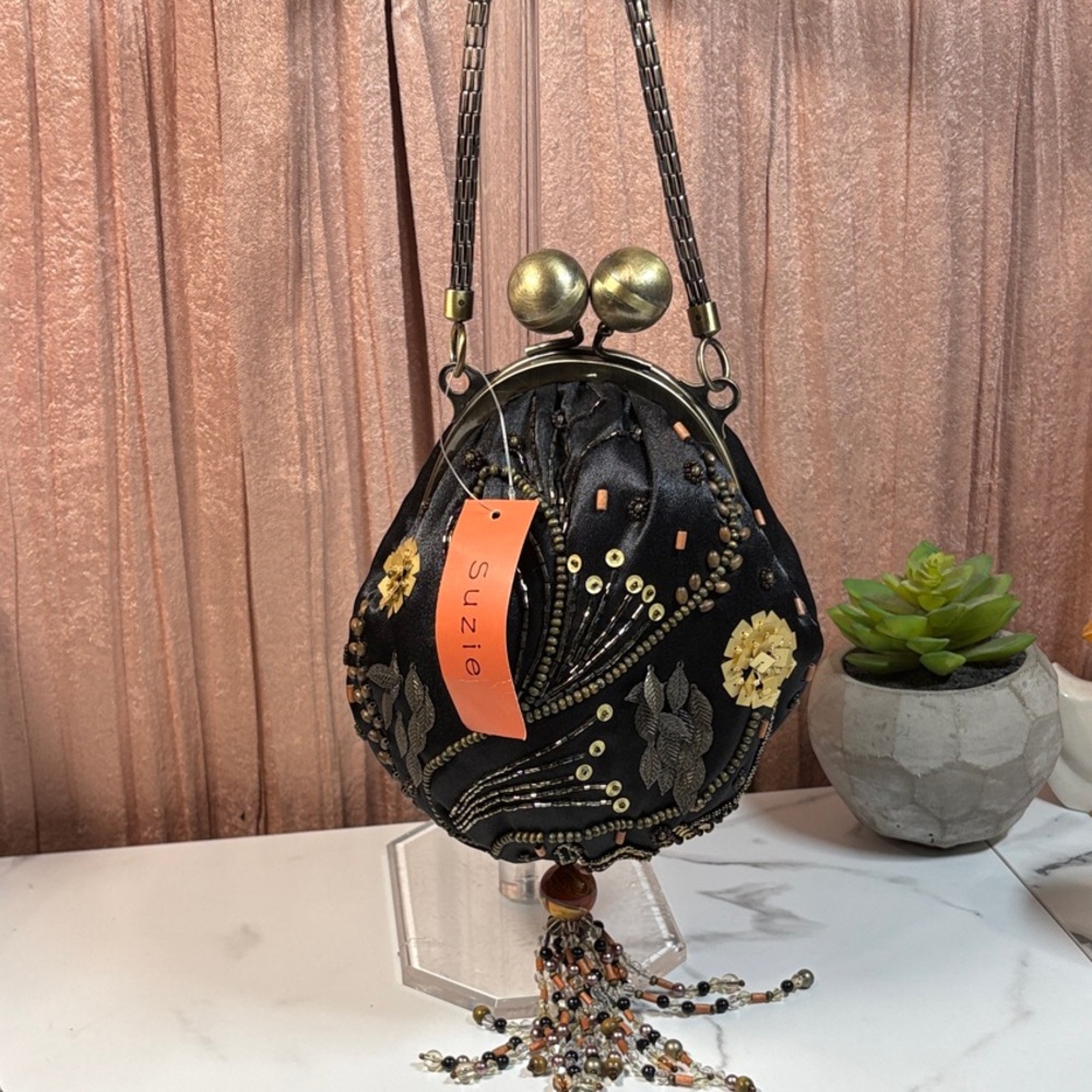 Vintage Black and Gold Evening silk Clutch